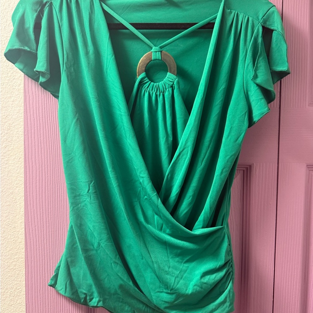 BCX Vibrant Green Draped Blouse